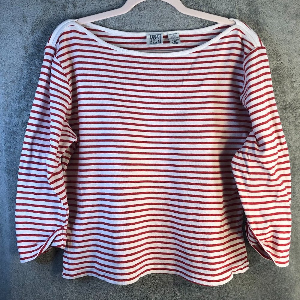 Field Gear FG Women's Medium Striped Boat Neck Pullover 18" Sleeve Hemmed 15"